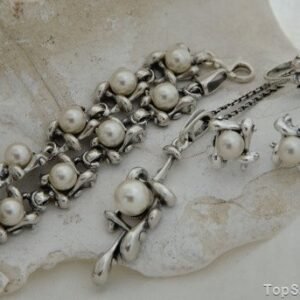 EVORA - srebrny komplet z perłami