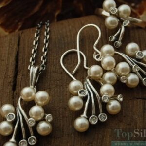 LEGACY - srebrny komplet perły i kryształy