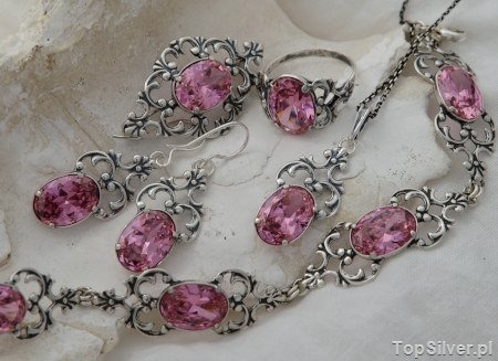 CAMPO – srebrny komplet z różowym kryształem