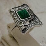 PAPPA - srebrny pierścionek malachit z kryształkami