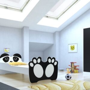 Łóżko dziecięce. Panda biało-czarne z materacem 140 cm