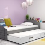 Dwuosobowe łóżko. Lola 90x200 cm z wysuwanym spaniem w kolorze szary + biały