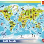Puzzle ramkowe 25 elementów. Mapa świata zwierzęta 31340 Trefl