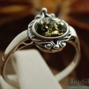 LUNGA - srebrny pierścionek z bursztynem