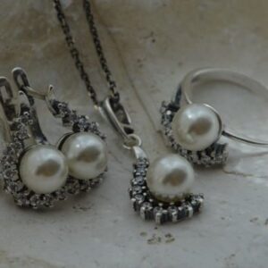 OKTAWIA - srebrny komplet z perłami i cyrkoniami