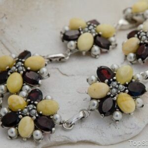 MARIANO - srebrna bransoleta perły, granaty i bursztyny