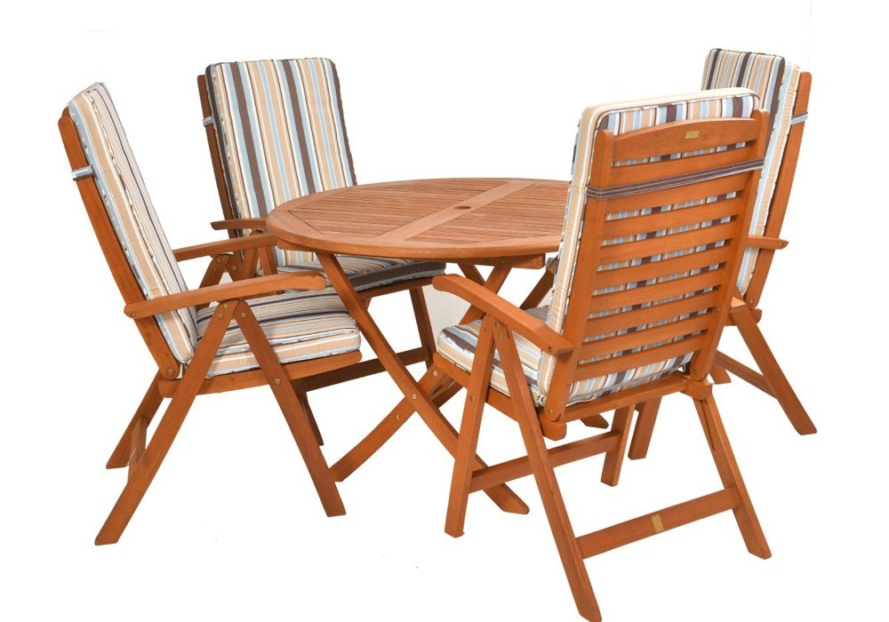 Zestaw mebli ogrodowych. Sunny okrągły stół + 4 krzesła składane + 4 poduszki