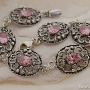 MARGE - srebrna bransoletka z różowym kryształem