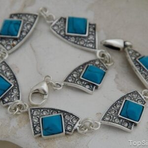 AVENIDA - srebrna bransoletka z turkusem i kryształkami