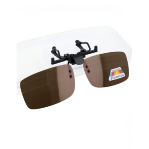 Małe brązowe nakładki przeciwsłoneczne polaryzacyjne na okulary korekcyjne. NA-144