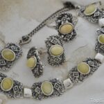 BAROCCO - srebrny komplet z bursztynem i perłami