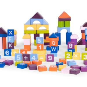 Drewniane klocki edukacyjne konstrukcyjne dla dzieci kolorowe 108el