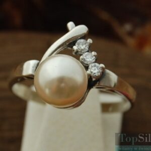 PAWIA - srebrny pierścionek z perła i kryształkami
