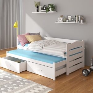 Dwuosobowe łóżko. Tiarro 90x200 cm z wysuwanym spaniem w kolorze białym