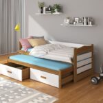 Dwuosobowe łóżko. Tiarro 90x200 cm z wysuwanym spaniem w kolorze dąb + biały