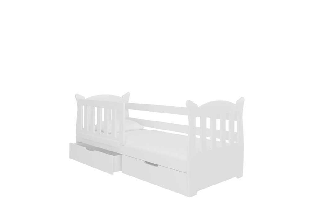 Łóżko dziecięce. Lenka z materacem i dwoma szufladami białe + kolor dodatkowy do wyboru