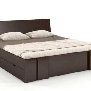 Drewniane łóżko. Camisole z szufladami palisander
