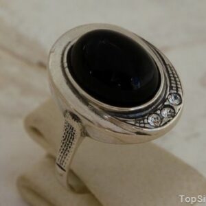 DUOMO - srebrny pierścionek onyks z kryształami