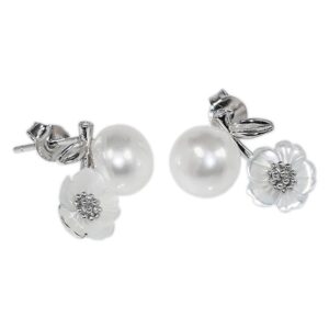 Srebrne kolczyki w kształcie kwiatów z perłami