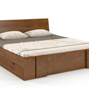 Drewniane łóżko. Camisole z szufladami orzech