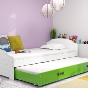 Dwuosobowe łóżko. Lola 90x200 cm z wysuwanym spaniem w kolorze biały + zielony