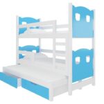 Łóżko piętrowe. Lucy z wysuwanym dodatkowym spaniem dla trzech osób w kolorze białym + kolor dodatkowy do wyboru