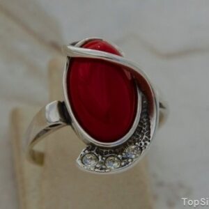 MURANO - srebrny pierścionek z koralem i kryształkami
