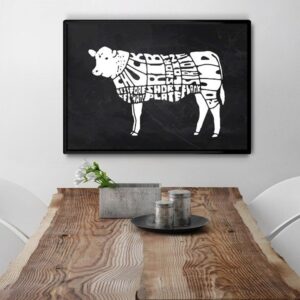 Wołowina krowa - designerski plakat do kuchni lub jadalni, wymiary - 50cm x 70cm, kolor ramki - czarny