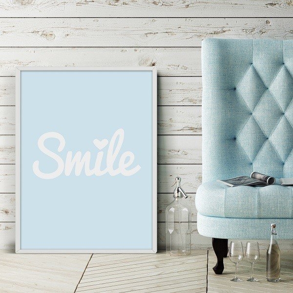 Smile - plakat designerski, wymiary - 60cm x 90cm, kolor ramki - biały