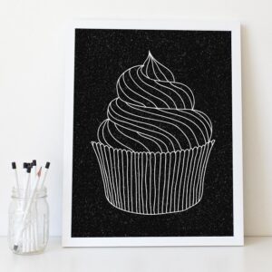 Muffin - designerski plakat w ramie, wymiary - 70cm x 100cm, wersja - na białym tle, kolor ramki - czarny