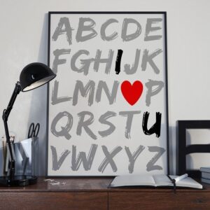 Alfabet i love u - plakat typograficzny, wymiary - 70cm x 100cm, ramka - biała