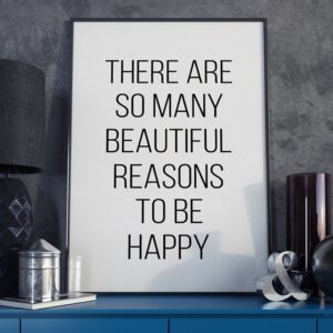 Reasons to be happy - plakat typograficzny, wymiary - 70cm x 100cm, ramka - czarna