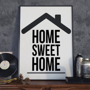 Home sweet home - plakat typograficzny, wymiary - 40cm x 50cm, ramka - biała