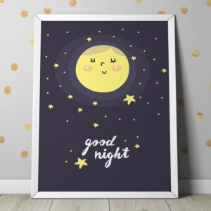Good night - plakat dla dzieci, wymiary - 70cm x 100cm, kolor ramki - czarny