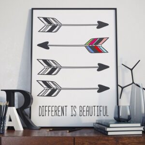 Different is beautiful - plakat typograficzny, wymiary - 40cm x 50cm, ramka - biała