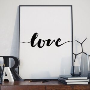 Love - plakat w stylu skandynawskim, wymiary - 60cm x 90cm, kolor ramki - czarny