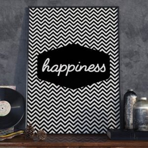 Happiness - plakat typograficzny, wymiary - 20cm x 30cm, ramka - biała