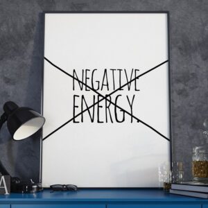Negative energy - plakat typograficzny w ramie, wymiary - 40cm x 50cm, wersja - na białym tle, kolor ramki - biały
