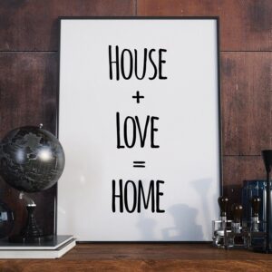 House love home - plakat typograficzny, wymiary - 20cm x 30cm, ramka - biała