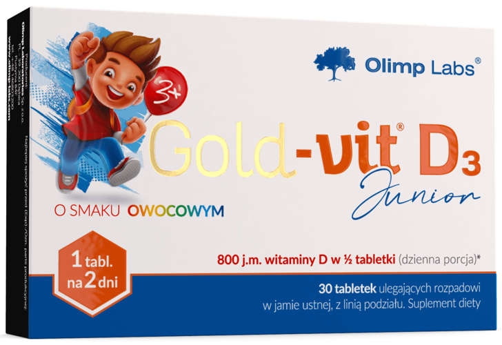 Olimp. Gold-Vit. D3 Junior smak owocowy x 30 tabletek ulegających rozpadowi w jamie ustnej