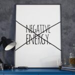Negative energy - plakat typograficzny w ramie, wymiary - 18cm x 24cm, wersja - na białym tle, kolor ramki - biały