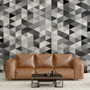 Czarno-szare trójkąty - nowoczesna tapeta ścienna, rodzaj - tapeta flizelinowa laminowana