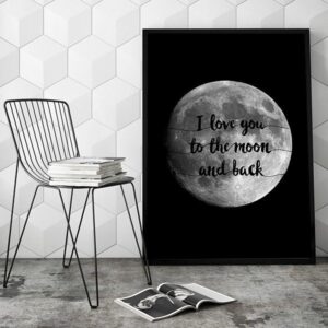 I love you to the moon and back - designerski plakat w ramie, wymiary - 70cm x 100cm, kolor ramki - biały