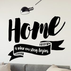 Home is where our story begins - naklejka ścienna, kolor naklejki - biała, wymiary naklejki - 50cm x 35cm