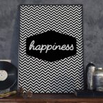 Happiness - plakat typograficzny, wymiary - 30cm x 40cm, ramka - biała