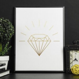Błyszczący diament - plakat w ramie, wymiary - 70cm x 100cm, kolor ramki - czarny, kolor nadruku - złoty