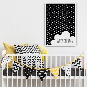 Sweet dreams - plakat designerski dla dzieci, wymiary - 40cm x 50cm, kolor ramki - biały