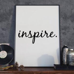 Inspire - plakat typograficzny, wymiary - 20cm x 30cm, ramka - biała