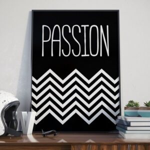 Passion - plakat designerski w zygzaki, wymiary - 30cm x 40cm, kolor ramki - czarny