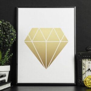 Złoty diament - plakat w ramie, wymiary - 70cm x 100cm, kolor ramki - biały, kolor nadruku - złoty